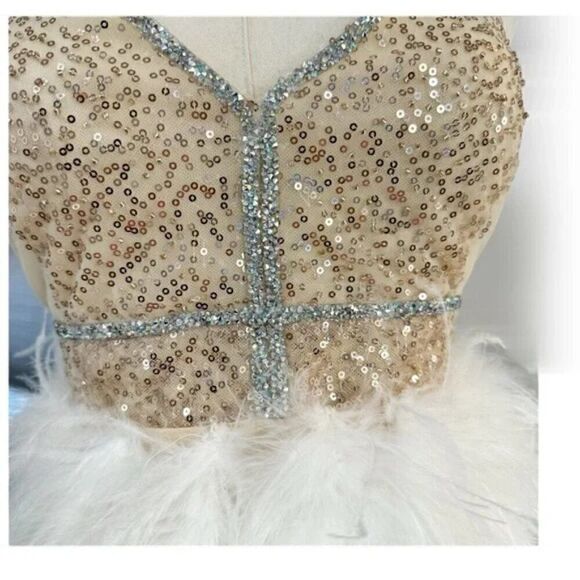 NWOT Galia Lahav–Inspired Mini Dress Ostrich Feather & Sequin Detail Customade - Picture 6 of 15